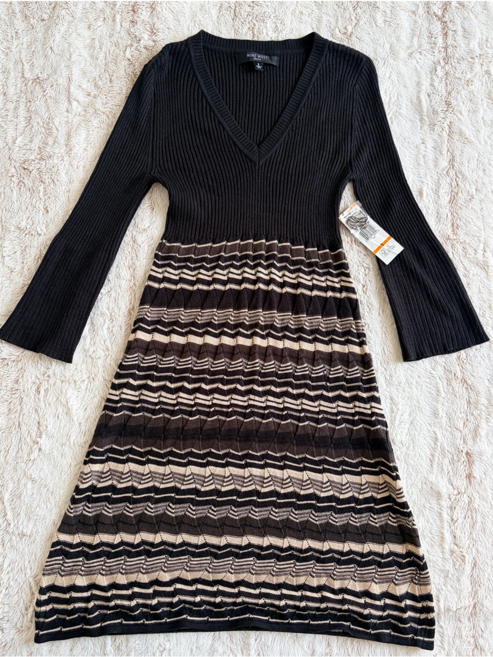 🆕 NWT Vintage Y2K Nine West Striped Sweater Dress Deadstock Dark Academia Whimsy